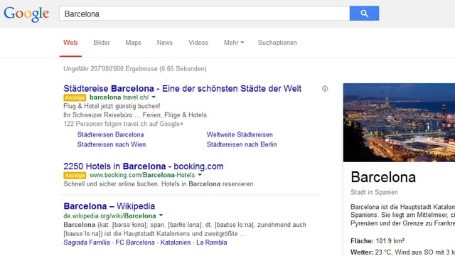 Google-Seite mit dem Wort Barcelona im Suchfeld