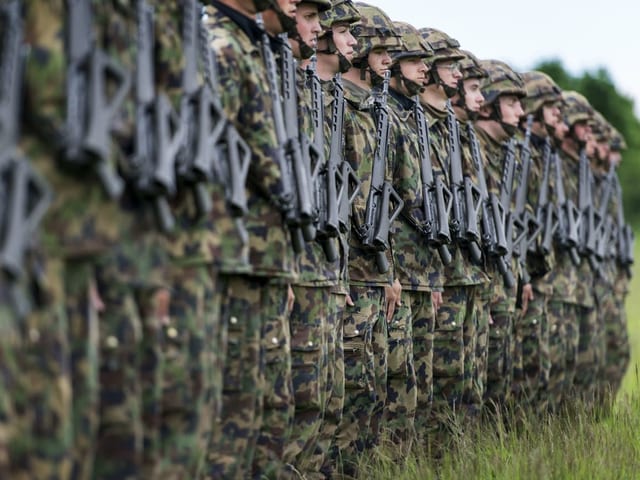 Soldaten stehen in Formation.