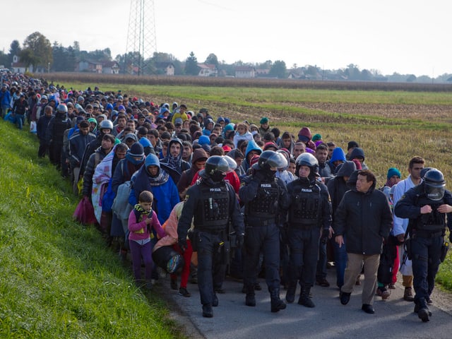 Flüchtlinge auf einer Landstrasse.