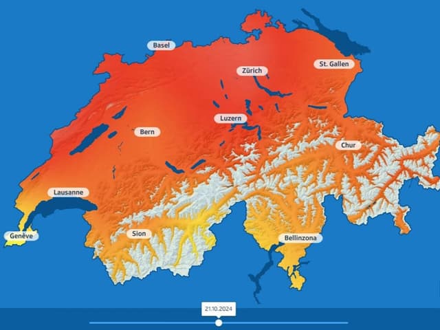 Topografische Karte der Schweiz mit markierten Städten.