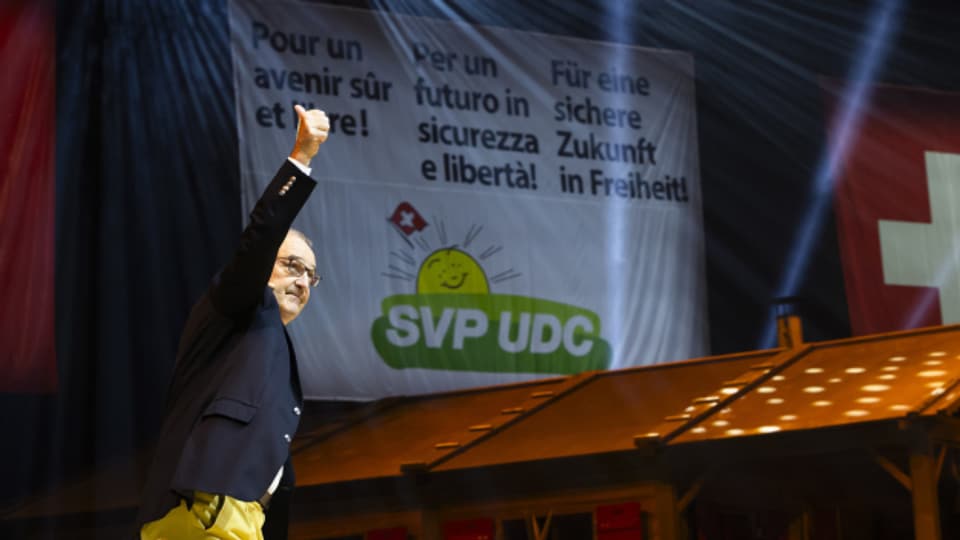 Bundesrat Guy Parmelin beim Wahlauftakt der SVP Schweiz in der Swiss Life Arena.
