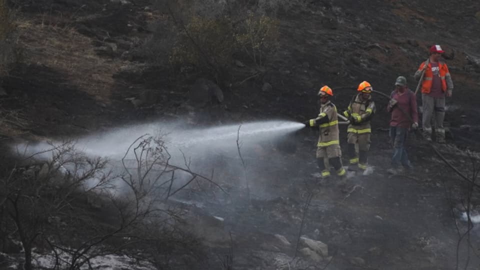 Feuerwehrleute bekämpfen einen Brandherd nördlich der Hauptstadt Santiago.