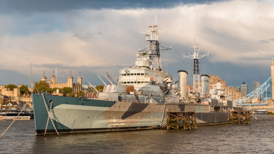 Das historische Kriegsschiff «HMS Belfast» im Hafen von London.