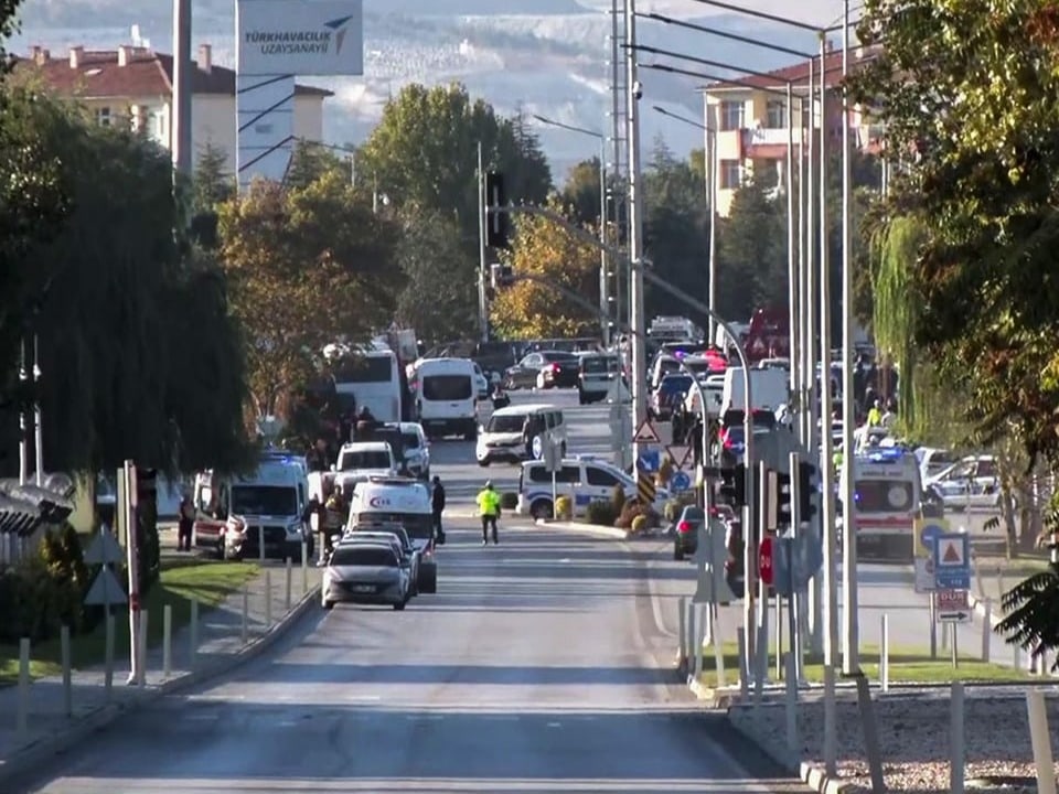 Verkehr auf einer städtischen Strasse mit Bäumen und Gebäuden im Hintergrund.