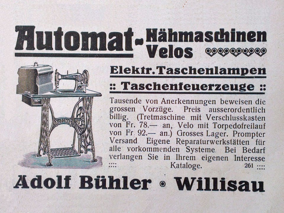 Werbeinserat für Nähmaschine aus Schweizer Illustrierten, 1914