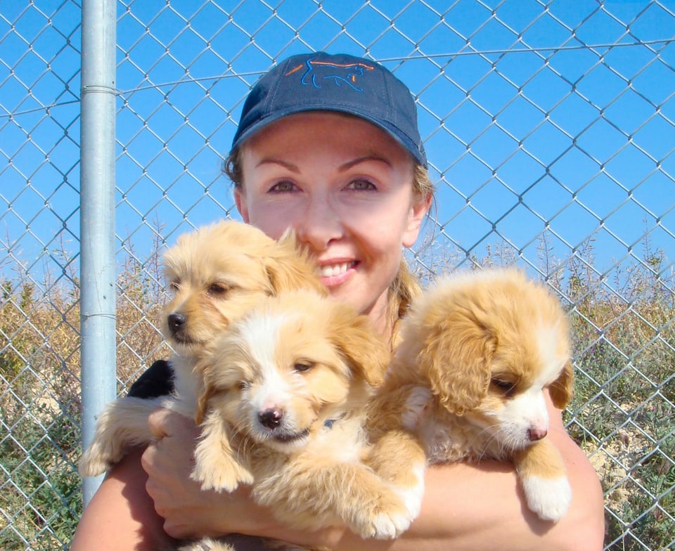 Susy Utzinger mit Hundewelpen