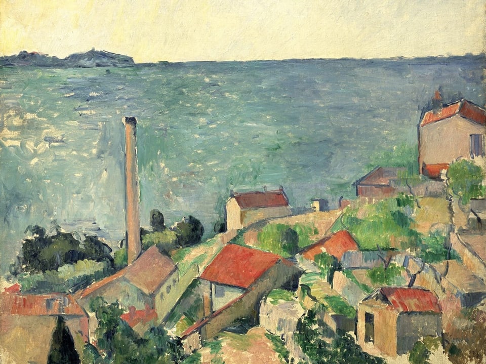 Gemälde eines Dorfes mit Meerblick des französischen Künstlers Paul Cézanne