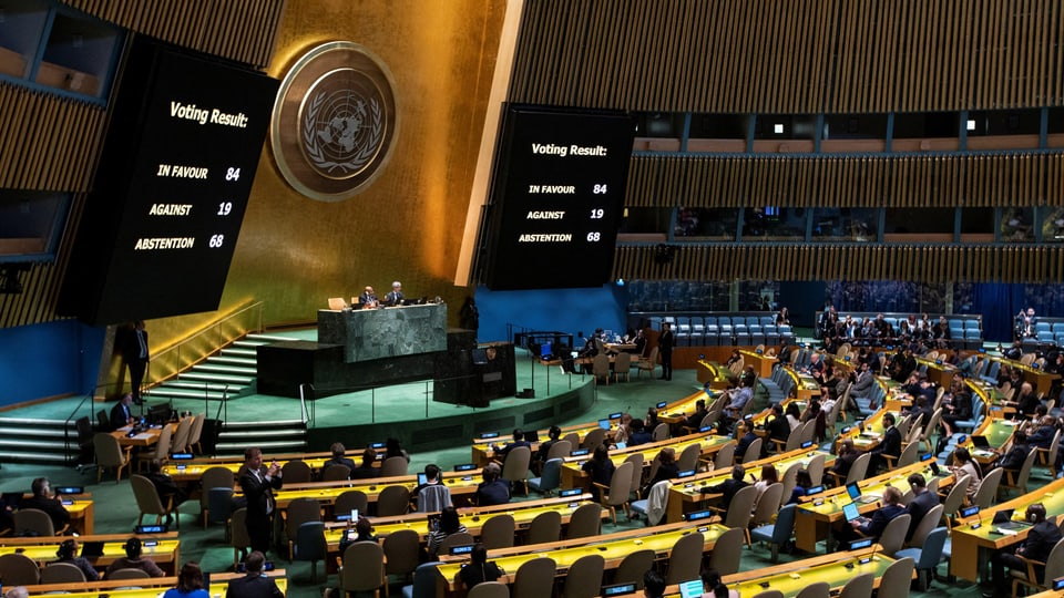 UN-Generalversammlung während einer Abstimmung.