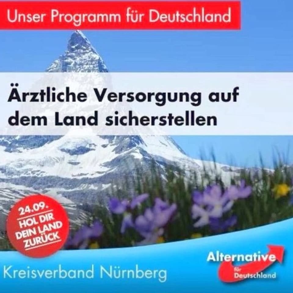 Ein AfD-Plakat mit dem Matterhorn im Hintergrund