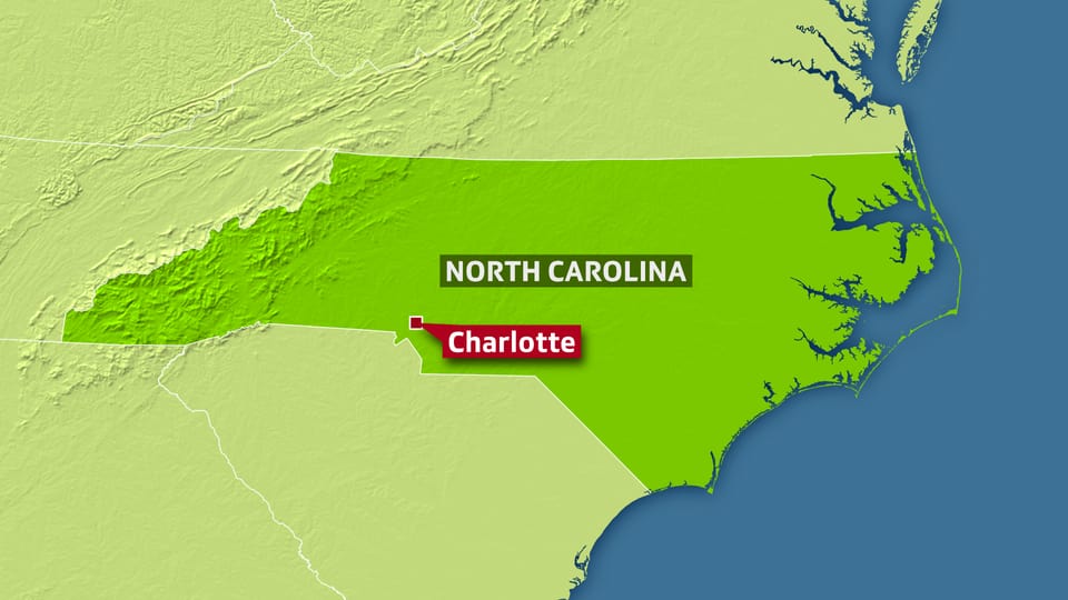 Karte, die Charlotte im US-Bundesstaat North Carolina anzeigt.