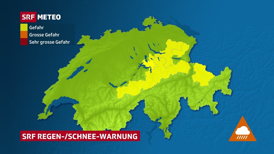 Schweizer Karte mit gelben Warnflächen-