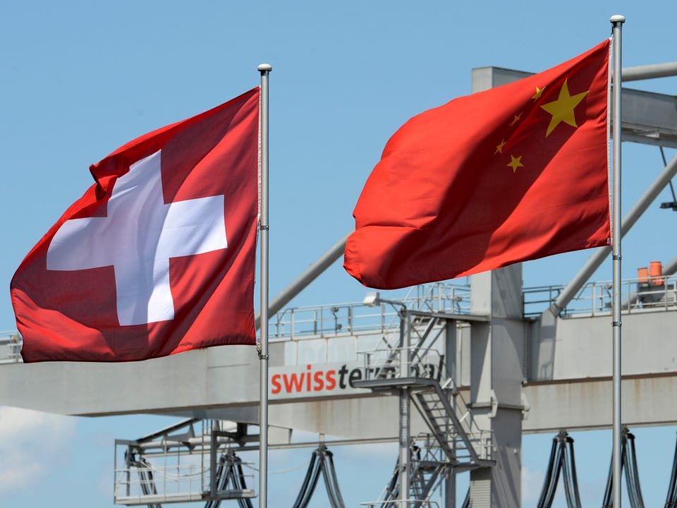 Schweizer und chinesische Flagge.