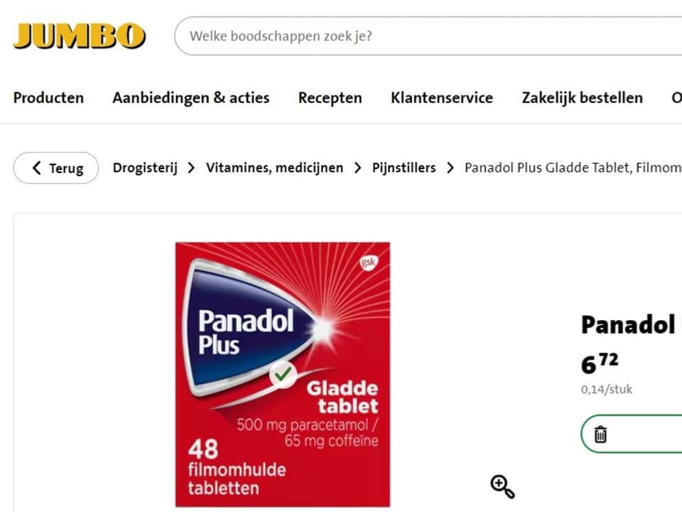 Packung Panadol zum Verkauf in den Niederlanden.