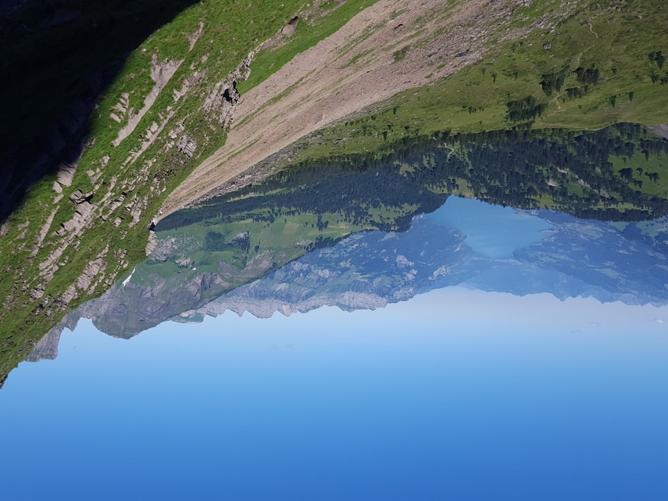 Blauer Himmel, Sicht auf einen See.