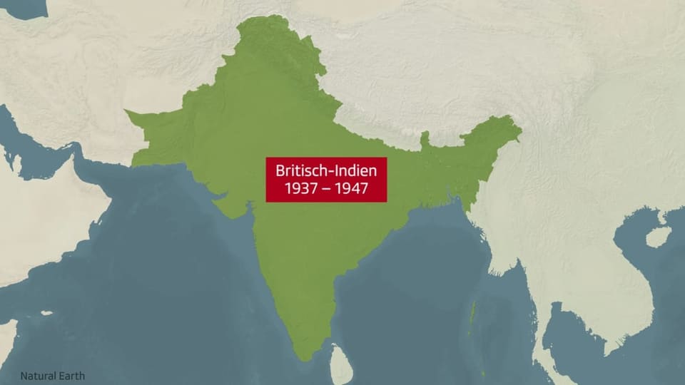 Das Kolonialgebiet Britisch-Indien von 1937 bis 1947.