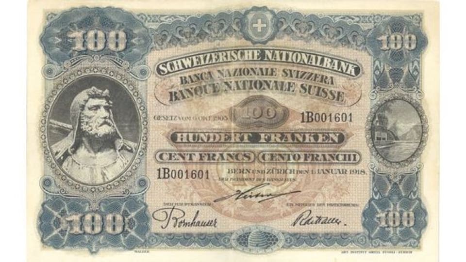 Schweizer 100-Franken-Banknote von 1918.