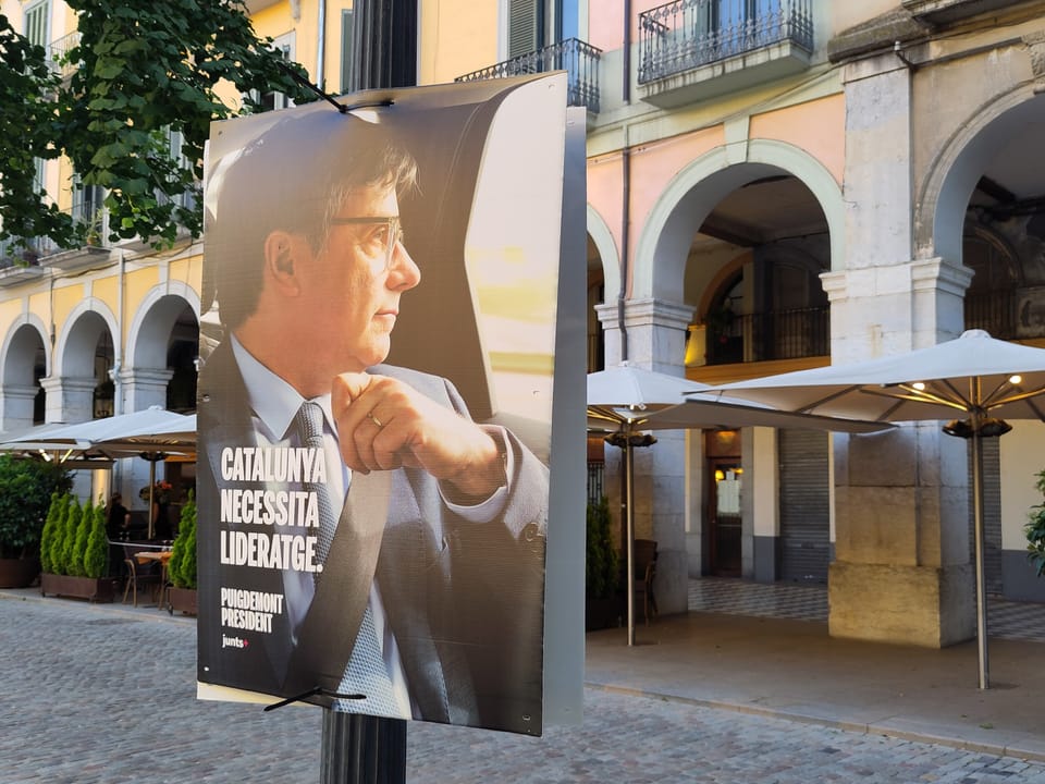 Election poster by Carles Puigdemont in the provincial capital of Girona.