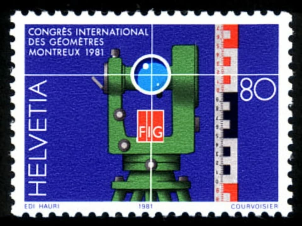 Briefmarke mit Theodolit.