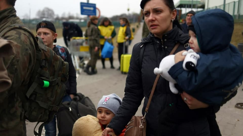 Ukrainische Flüchtlinge kommen in Medyka, Polen an (26.3.2022). 