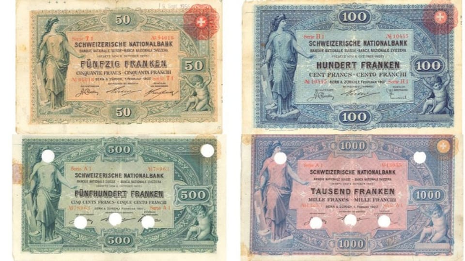 Schweizer 50-Franken-Banknote von 1907.