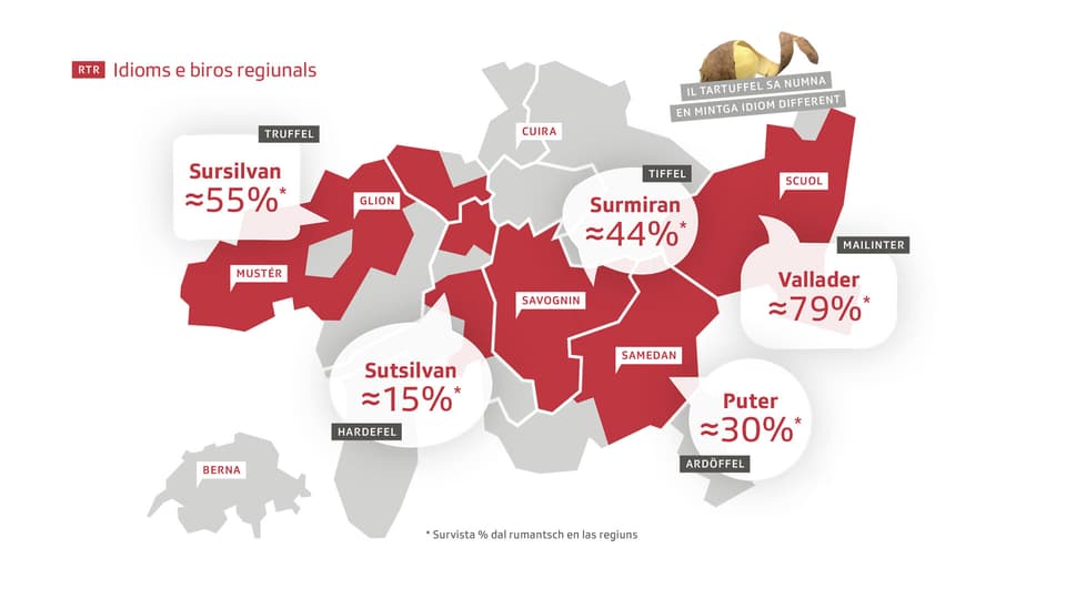 La carta dal grischun cun si las localitads da RTR