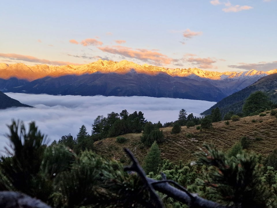 Levada dal sulegl fotografà d'Ivraina vers il Fuorn.