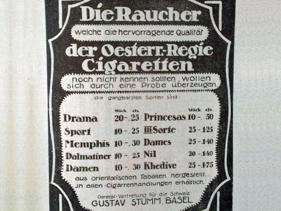 Werbeinserat für Cigaretten aus Schweizer Illustrierten, 1914