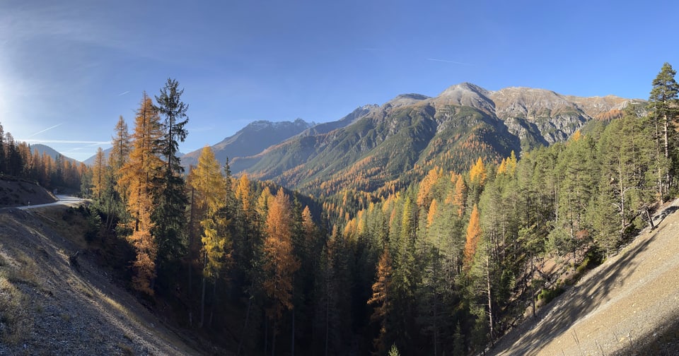 Berglandschaft im Herbst mit bunten Bäumen.