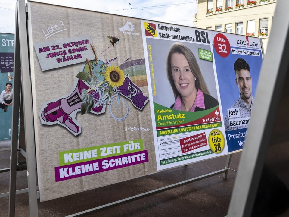 Wahlplakate in einer städtischen Umgebung.