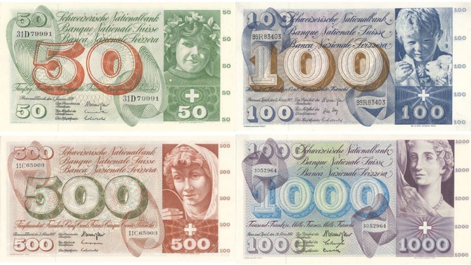 Verschiedene Schweizer Banknoten von 1956.