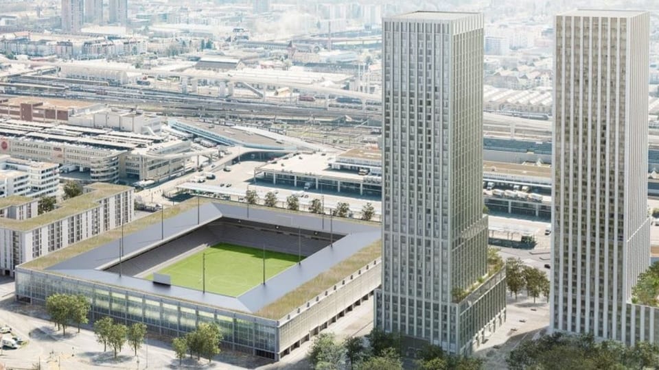 Plan für Stadion und zwei Türme.