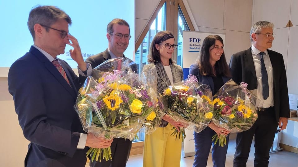 die fünf bürgerlichen Kandidierenden für die Basler Regierung bei der FDP.