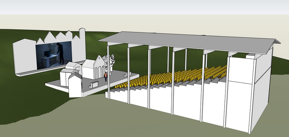 Die Visualisierung der Bühne für das Theaterstück Sut Igl Ischi zum Jubiläum 600 Jahre Grauer Bund.