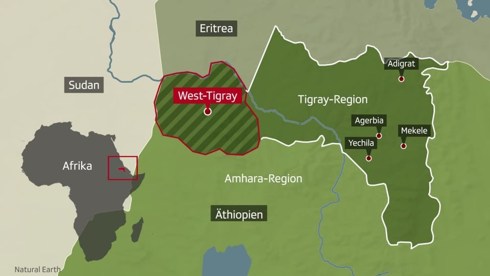 Karte zeigt umstrittene Tigray-Region im Grenzgebiet von Eritrea und Äthiopien
