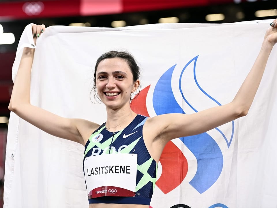 Die russische Hochspringerin Mariya Lasitskene feiert Olympiagold.