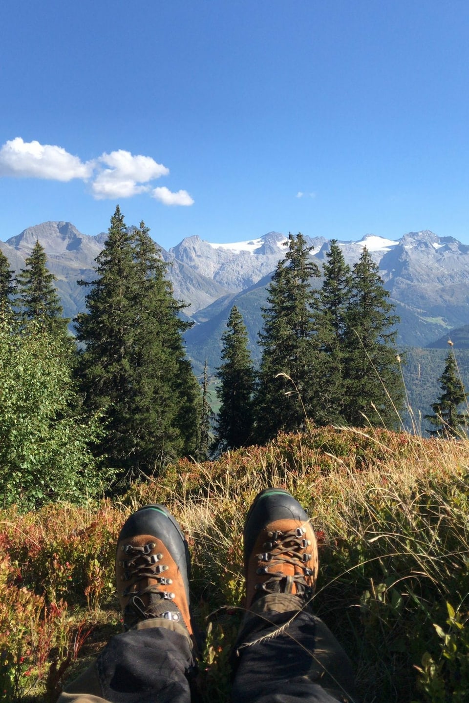 Ausblick auf Bergspitzen und Gletscher