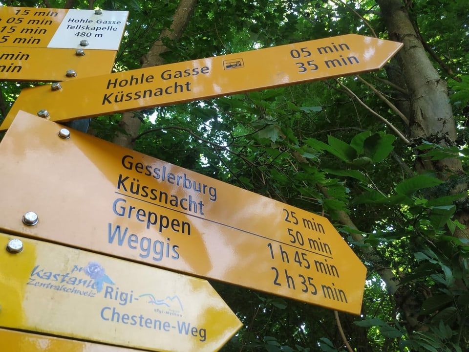 Wanderwegschilder bei der Hohlen Gasse.