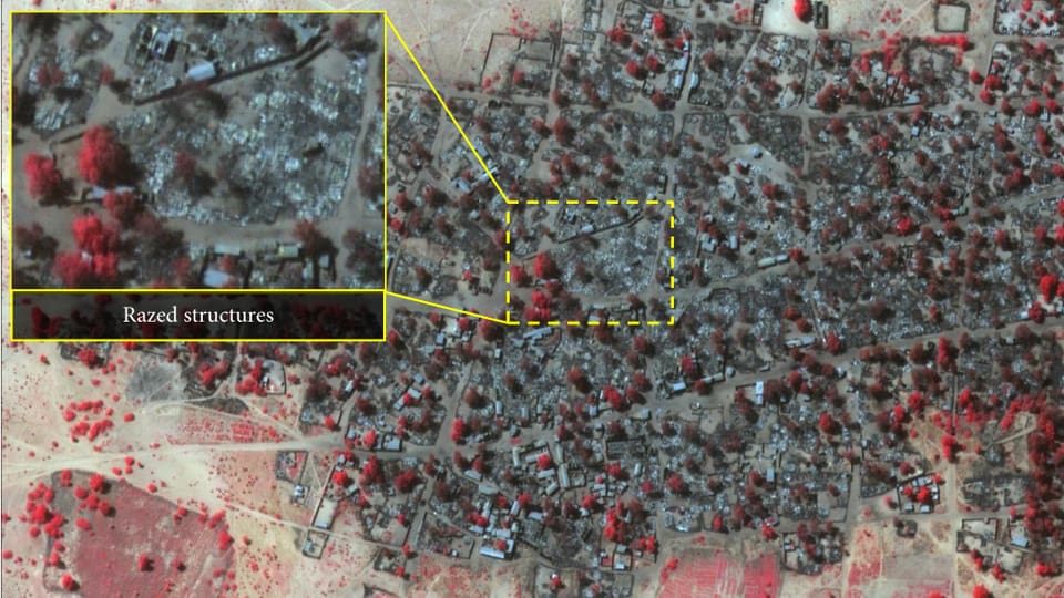 Satellitenaufnahme, welche die Zerstörung zeigt