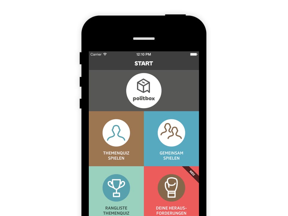 Startscreen der politbox-App.