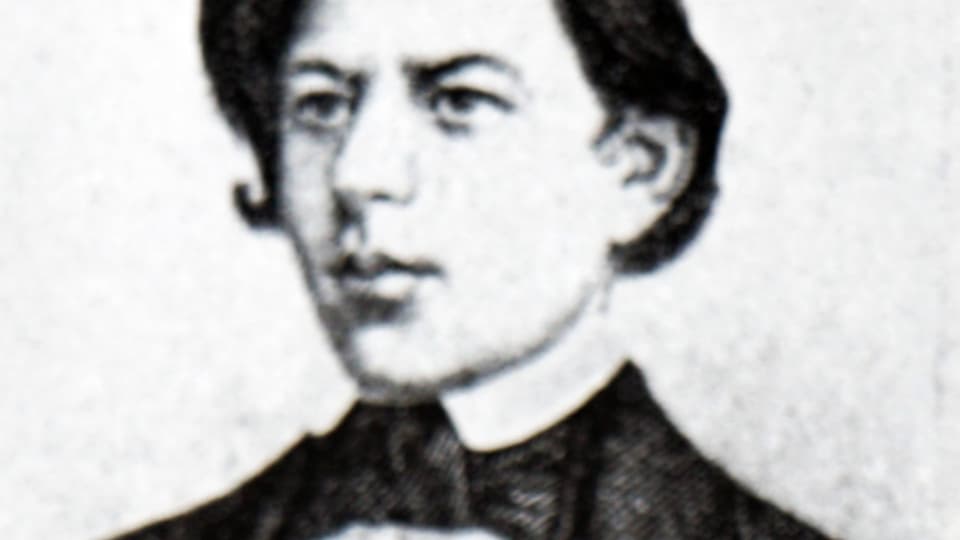 Schwrz Weiss Porträt von Joachim Raff mit schwarzer Haar-Tolle.