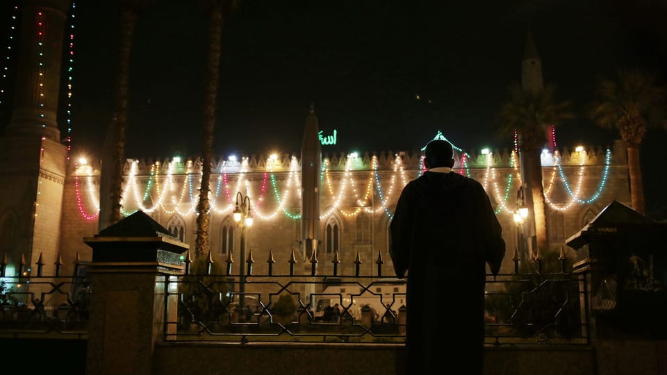 Mit Lichterketten dekorierte Hussein-Moschee, Kairo