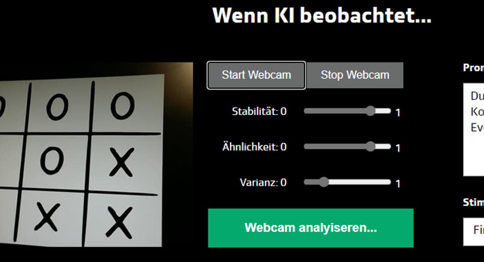 Ein Screenshot eines Web-Interfaces, auf dem eine Webcam an ein Sprachmodell gebunden wurde.