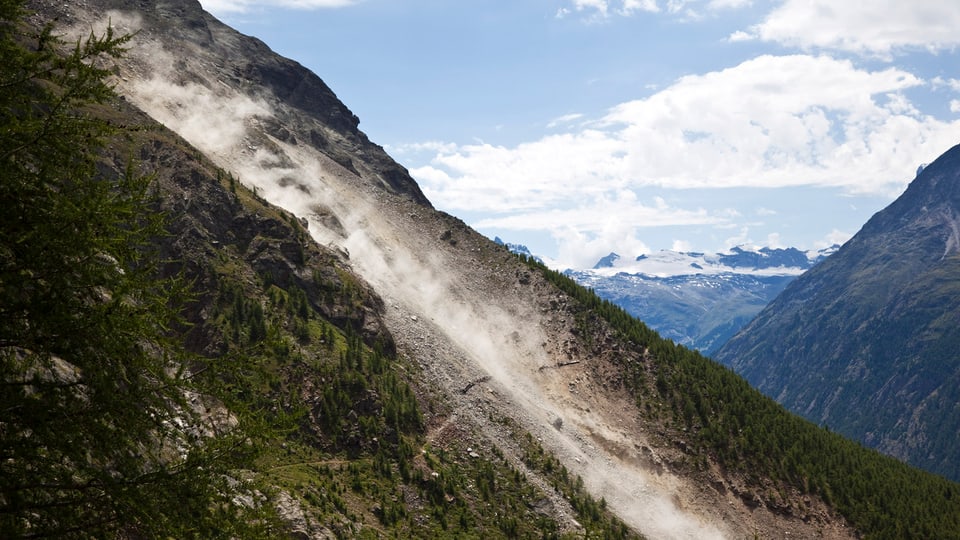 Felssturz oberhalb Randa im Mattertal im Kanton Wallis im Juli 2009. 