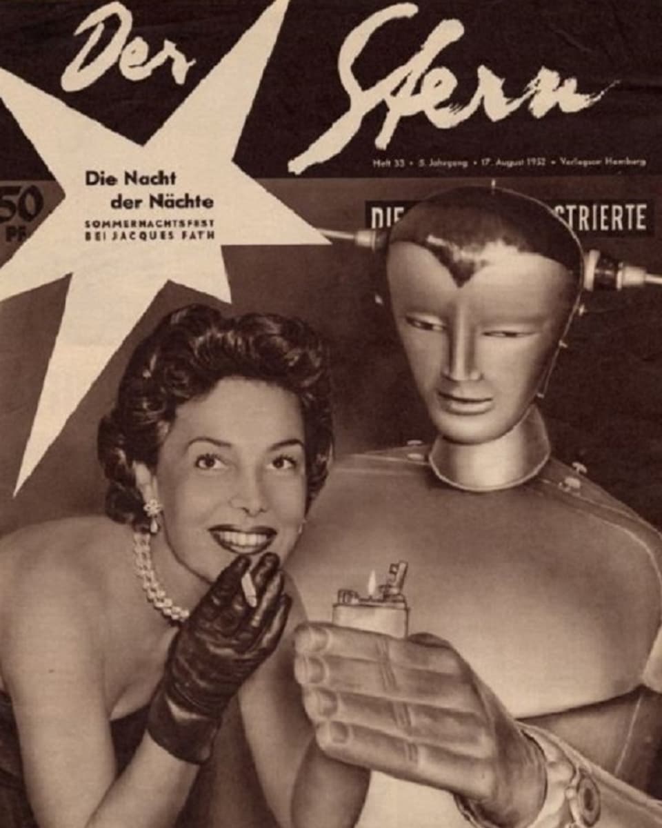 Frau und Roboter auf dem Cover eines Magazins von 1952.