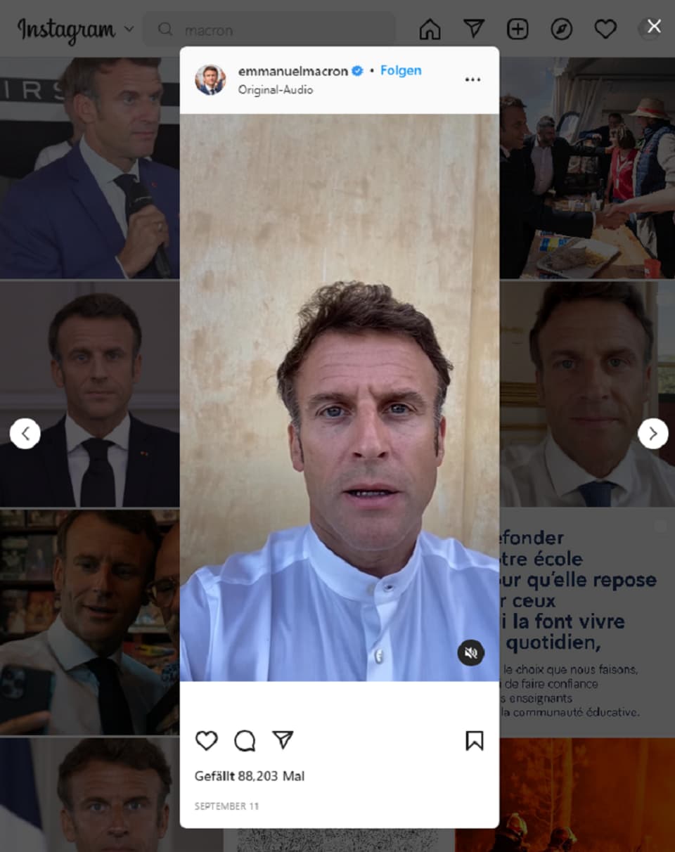 Videobeitrag von Emmanuel Macron auf Instagram.