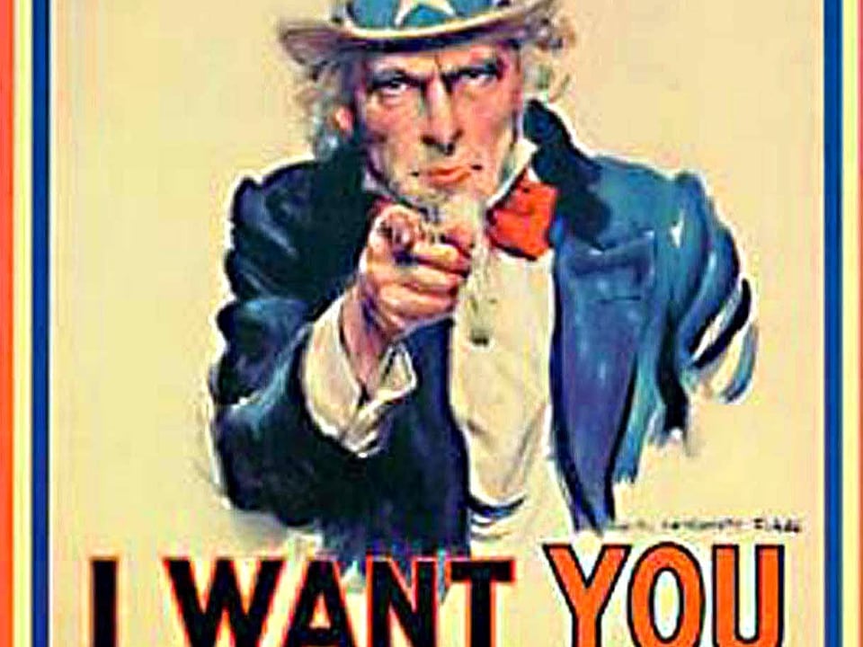 Kriegs-Werbeplakat mit Uncle Sam.