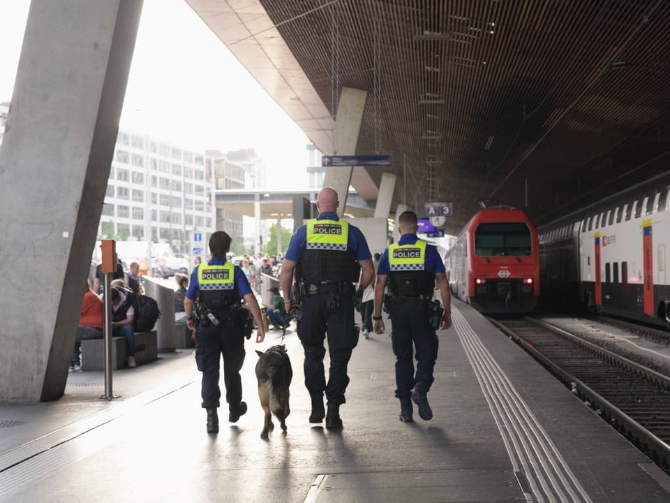 Patrouille am Hauptbahnhof Zürich.