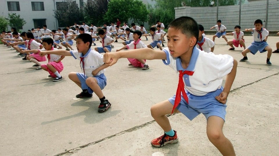 Schülerinnen und Schüler bei einer Lektion Kung Fu.