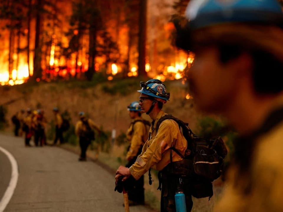 Feuerwehrleute vor Flammen