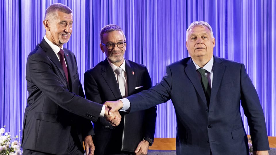 Babis, Kickl und Orban geben sich die Hand.